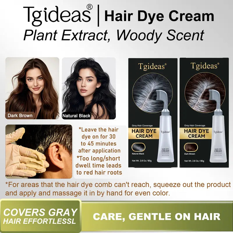Tgideas Hair Dye Comb & Cream - 100% Gray Coverage, Covers Gray Hair Effortlessly