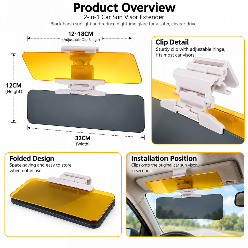 🚗 50% OFF | 2-in-1 Car Sun Visor Extender – Drive with Less Glare, Day or Night!