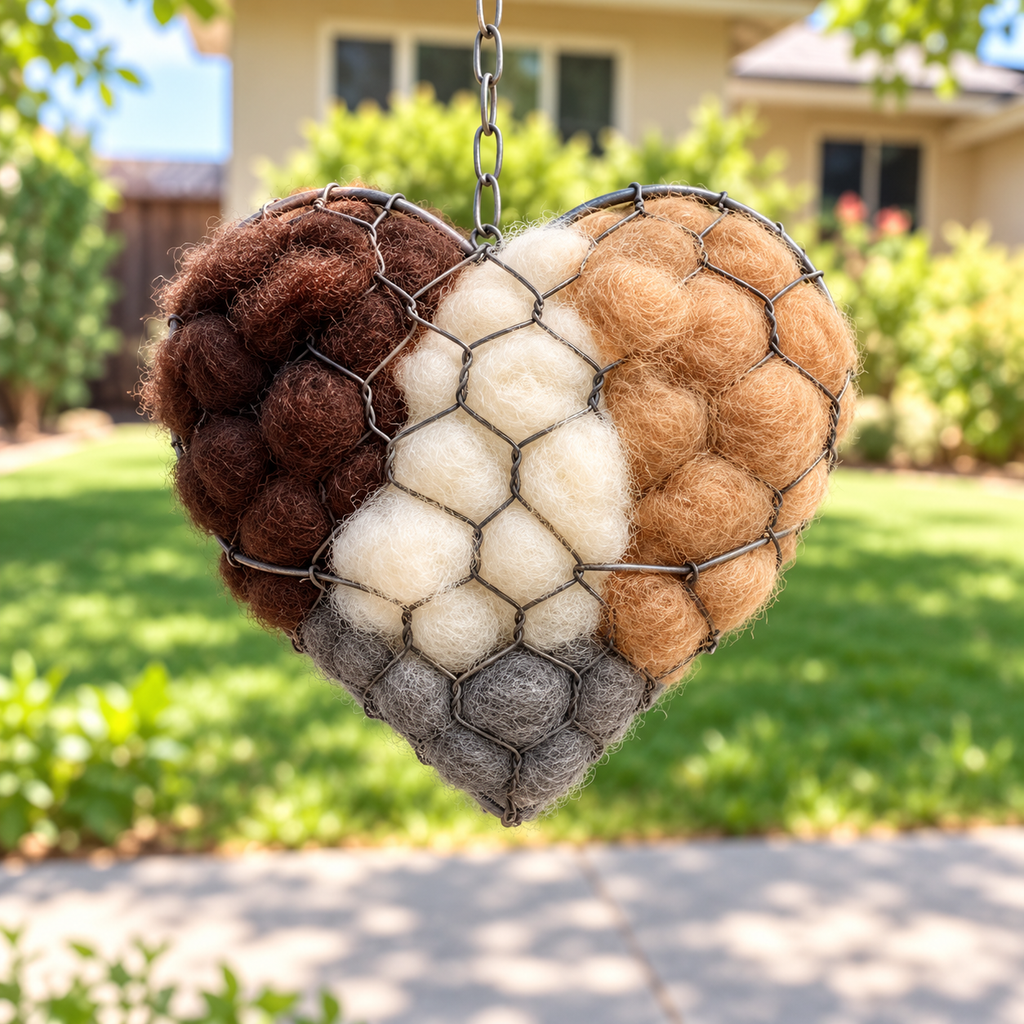 🐦 50% OFF | Handmade Heart-Shaped Alpaca Wool Bird Nesting Material Holder