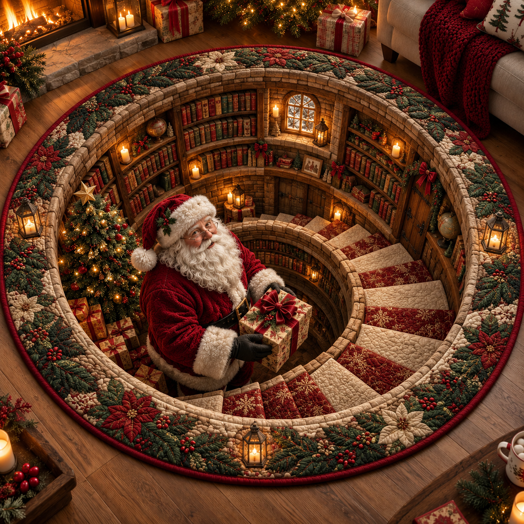 3D Santa Christmas Illusion Rug – Festive Holiday Floor Decor