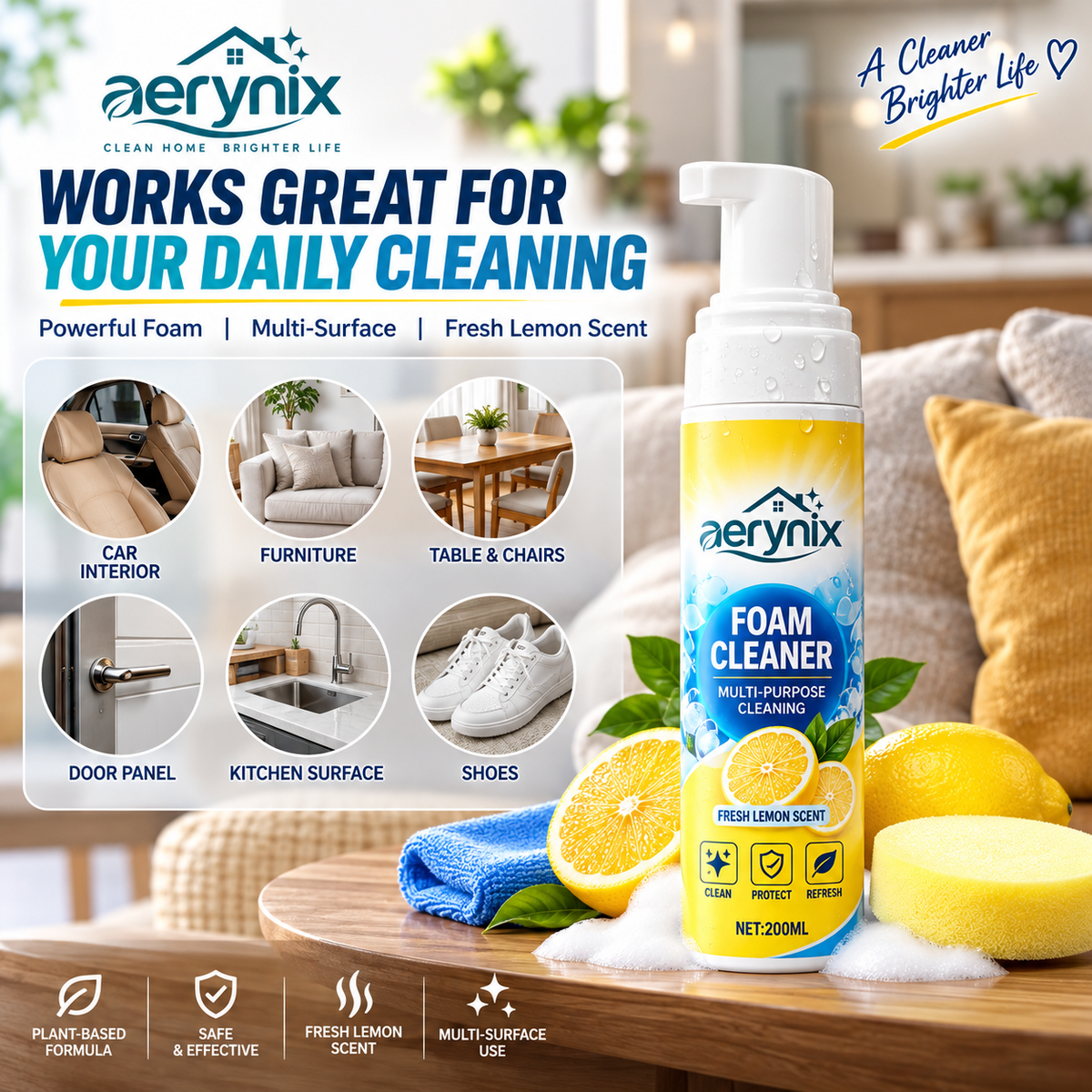 💦4-in-1 Multi-Enzyme Foam Cleaner