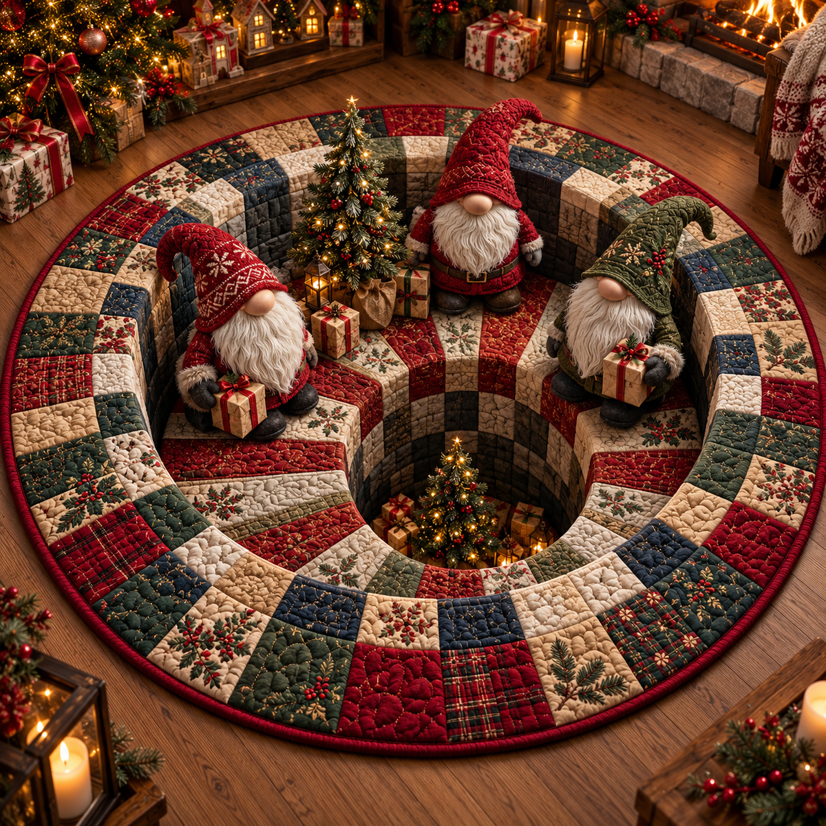 3D Santa Christmas Illusion Rug – Festive Holiday Floor Decor