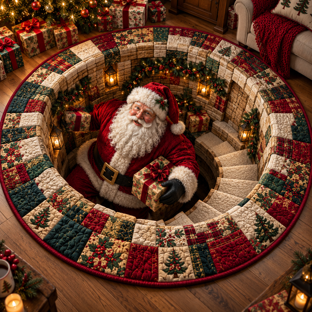 3D Santa Christmas Illusion Rug – Festive Holiday Floor Decor