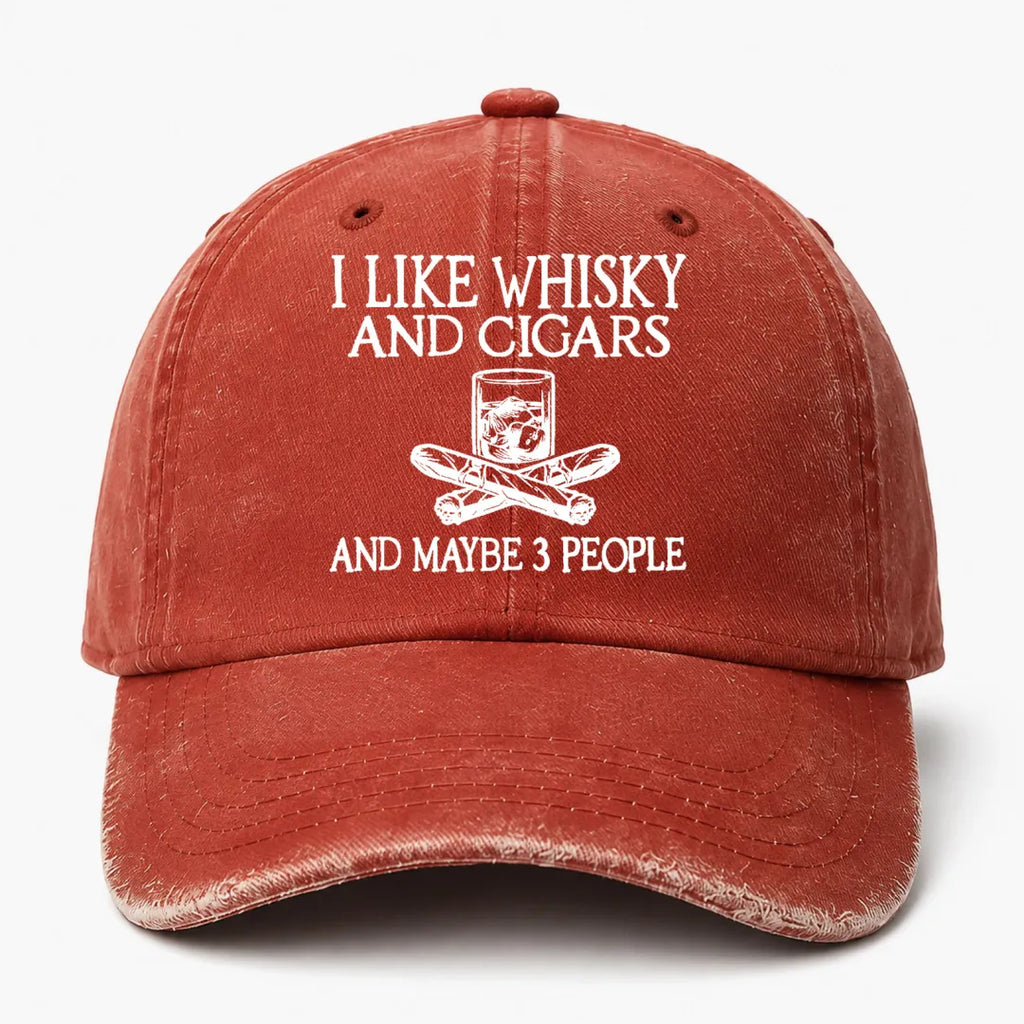 🥃 I Like Whisky, Cigars & Maybe 3 People Vintage Washed Cap 🚬