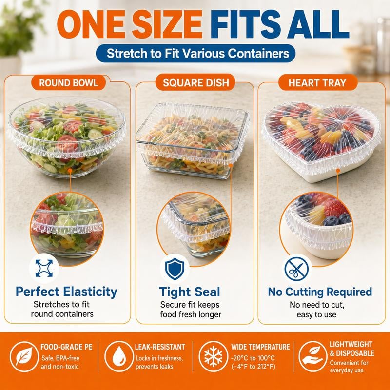 🔥100Pcs Medium Reusable Elastic Plastic Bowl Covers