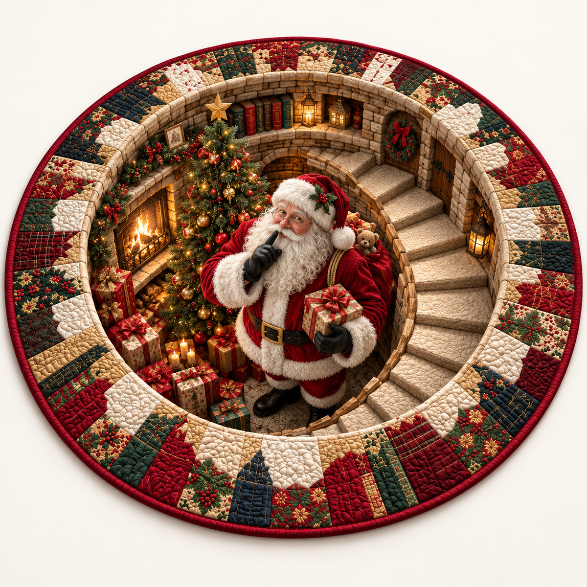 3D Santa Christmas Illusion Rug – Festive Holiday Floor Decor