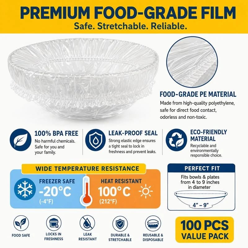 🔥100Pcs Medium Reusable Elastic Plastic Bowl Covers