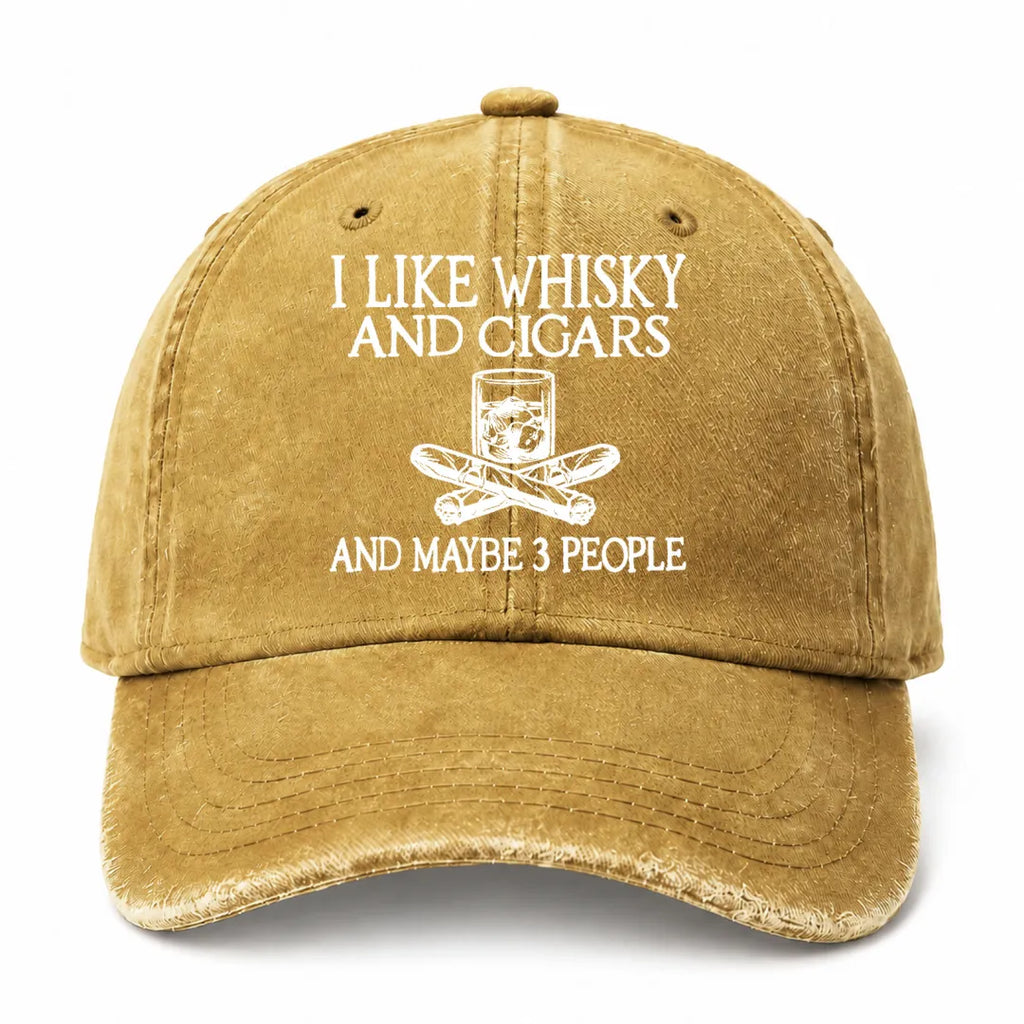 🥃 I Like Whisky, Cigars & Maybe 3 People Vintage Washed Cap 🚬