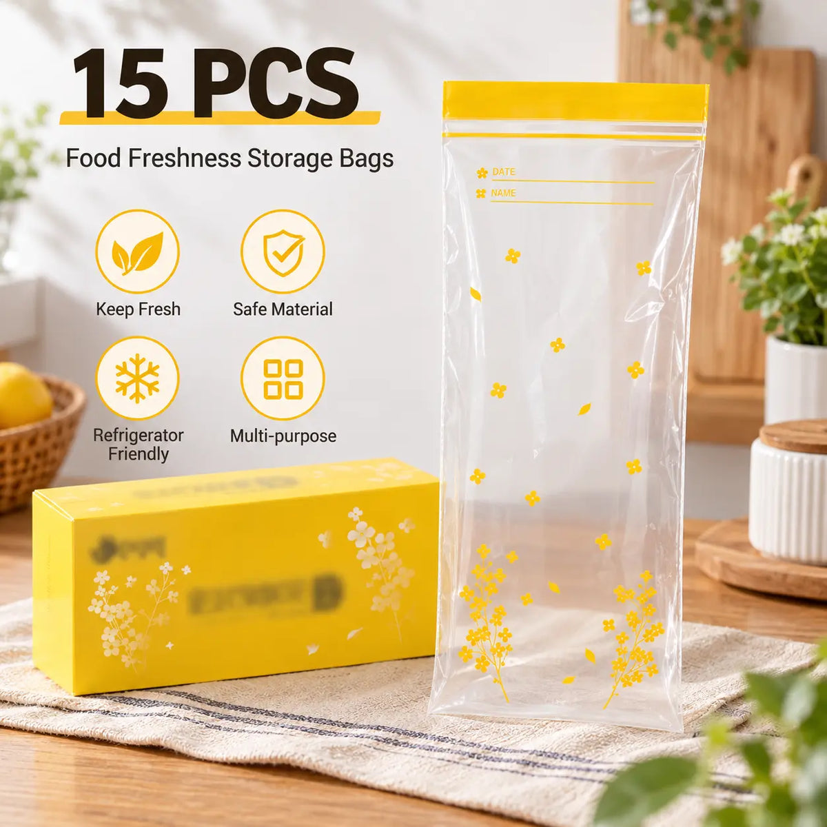 15PCS Thick Double Seal Food Storage Bags, Reusable Self-Sealing Pouches