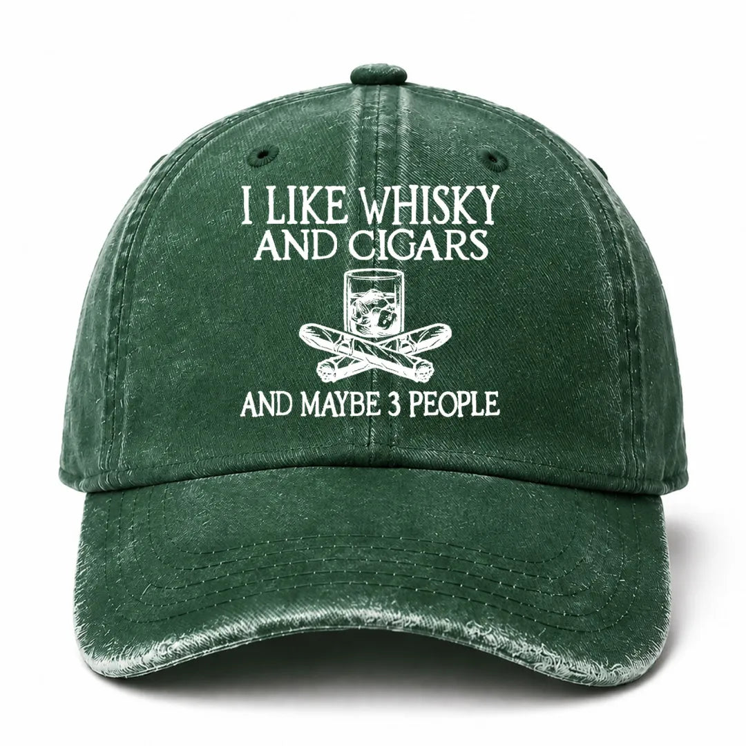 🥃 I Like Whisky, Cigars & Maybe 3 People Vintage Washed Cap 🚬