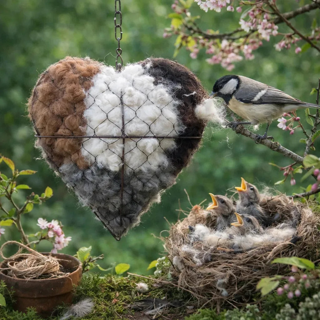 🐦 50% OFF | Handmade Heart-Shaped Alpaca Wool Bird Nesting Material Holder