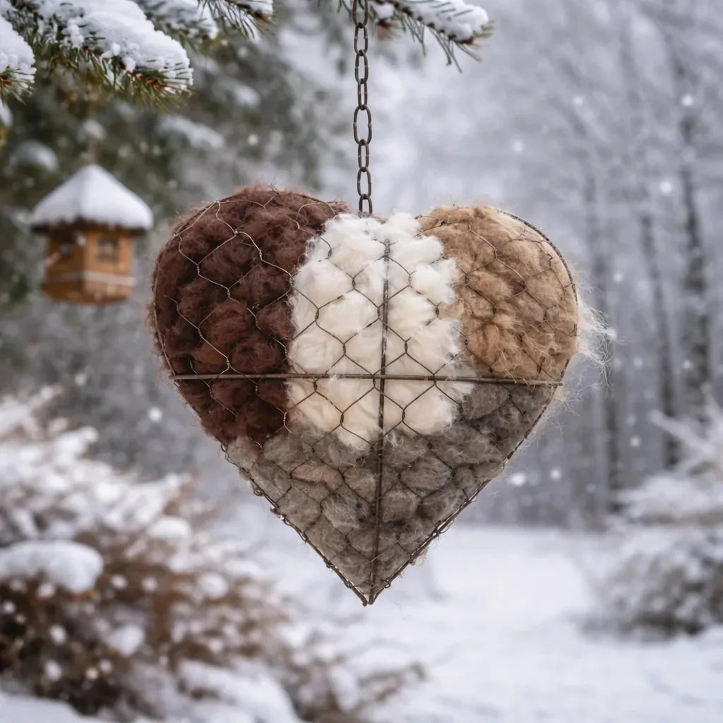 🐦 50% OFF | Handmade Heart-Shaped Alpaca Wool Bird Nesting Material Holder