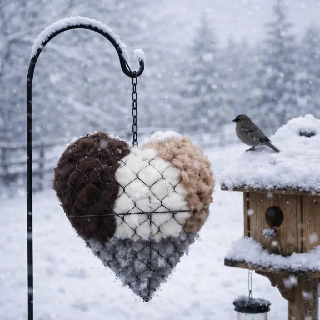 🐦 50% OFF | Handmade Heart-Shaped Alpaca Wool Bird Nesting Material Holder
